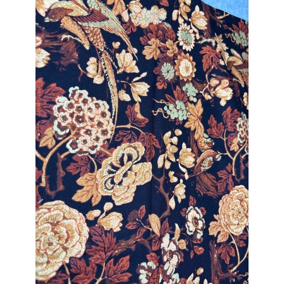 Vintage-Style Floral Bird Cotton Fabric 12" x 42" Rich Black Gold Pattern Design - Picture 2 of 9